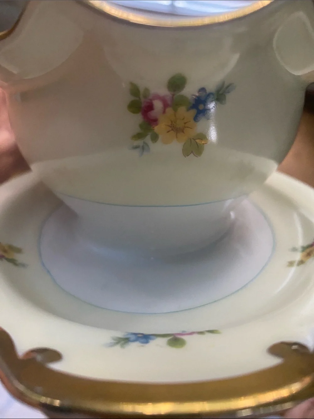 Vintage hand painted Transor Ware Japan gravy boat with attached underplot